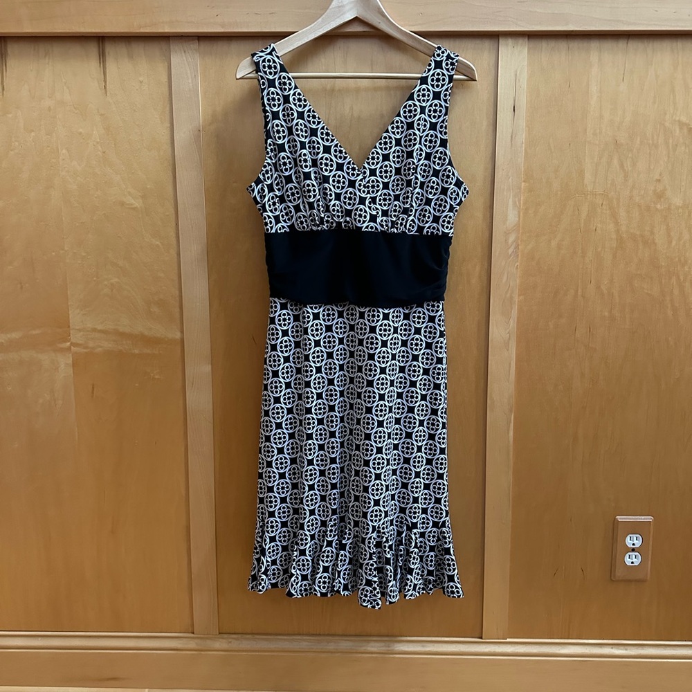 White House Black Market Black and Cream Midi Dress